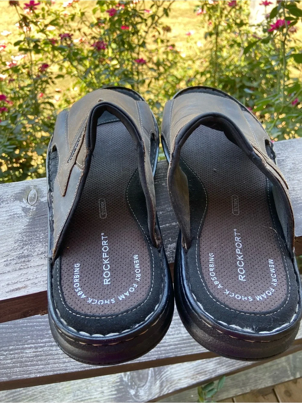 Rockport Men’s Dark Brown Leather Slide Sandals